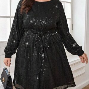SHEIN Curve Black Sequin Long Sleeve Dress 2X